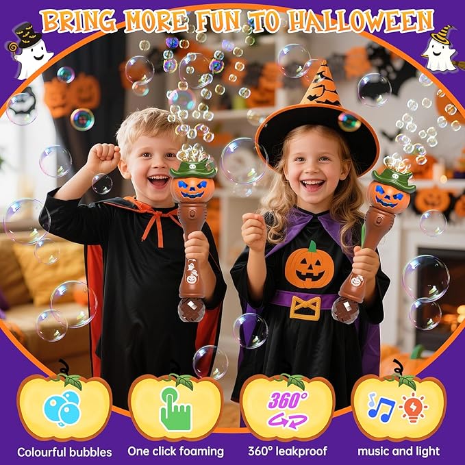 Halloween Bubble Machine Wand for Kids, Light up & Music Pumpkin Bubble Wand-2 - Image 5