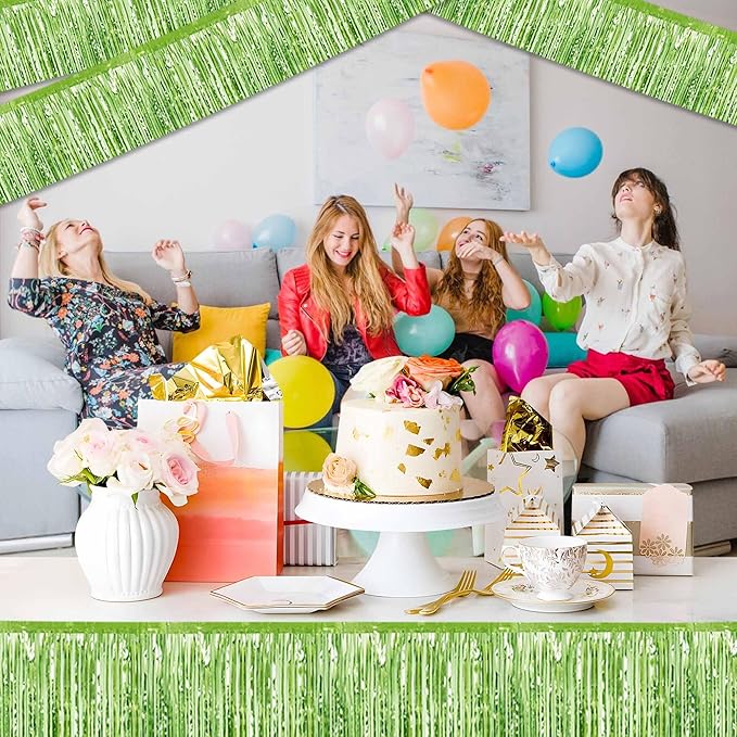 4 Pack 10 Ft Light Green Foil Fringe Garland Metallic Streamers Tinsel Banner - Image 5