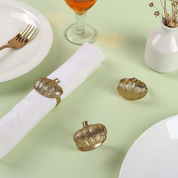 Set of 12 Pumpkin Napkin Rings | Premium Metal Fall Harvest Table Decor | - Image 2
