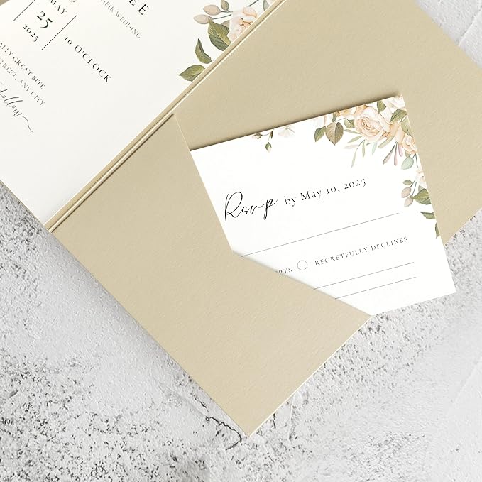 20 PCS Champagne Tri-fold Laser Cut Wedding Invitation Pockets - Image 7