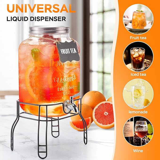 2 Gallon Glass Drink Dispenser for Parties, Beverage Dispenser - Image 3