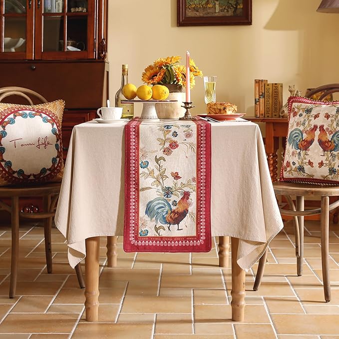 patdrea Designer Farmhouse Linen Extra Long Table Runner, Rustic Cottage Mauve - Image 2