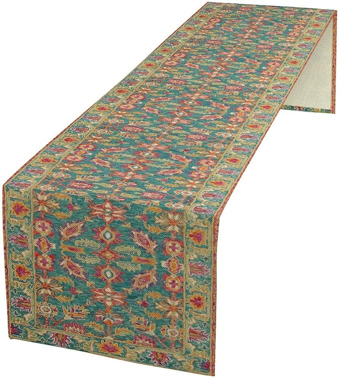 Vintage Boho Floral Table Runner, Rustic Country Farmhouse Teal Red Purple by Unknown