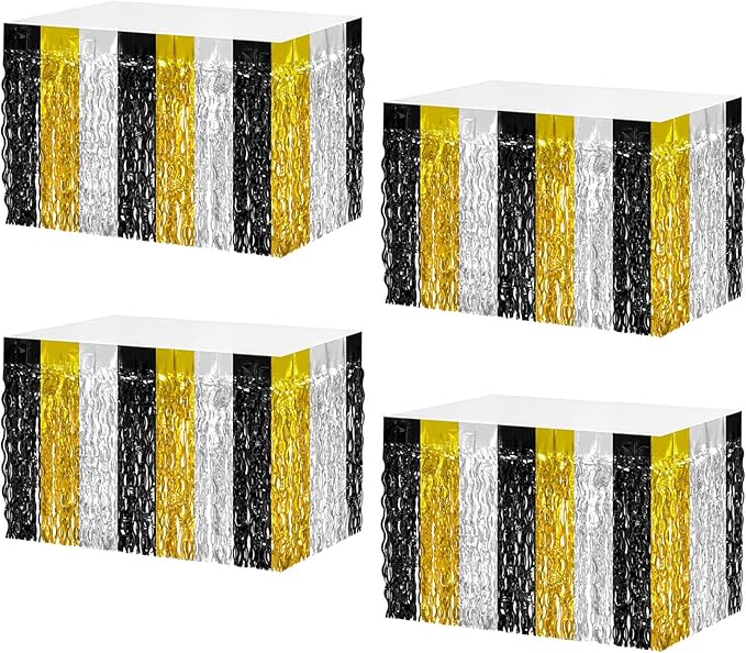 4P Wavy Metallic Tinsel Foil Fringe Table Skirts by Unknown
