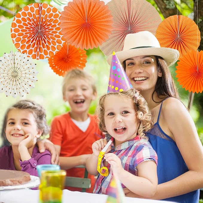Easy Joy Paper Fans Party Decorations Orange Hanging Paper Fans Sunshine Party - Image 4