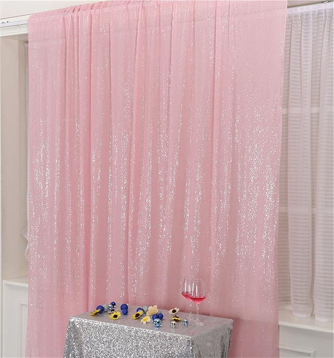 Eternal Beauty Pink Sequin Backdrop, 10x10 Ft Glitter Background Curtains - Image 3