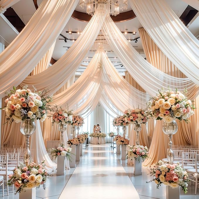 Wedding Arch Draping Fabric, 2 Panels 18FT Champagne Arch Drapes Chiffon Fabric - Image 7
