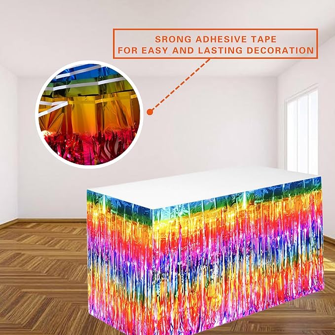 Rainbow Streamers Party Decorations, 2 Packs Gradient Rainbow Table Skirts - Image 3