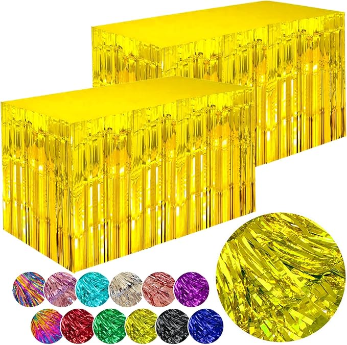 Gold Streamers Party Decorations, 2 Packs Gold Table Skirts Metallic Foil by WIEPENGLNA