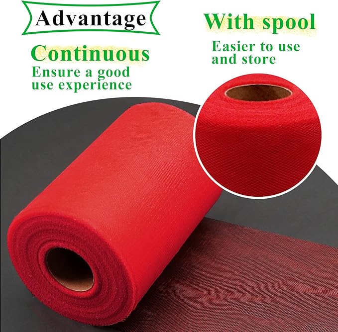 Red Tulle Fabric Rolls 6 Inch by 100 Yards Fabric Spool Tulle Ribbon - Image 4