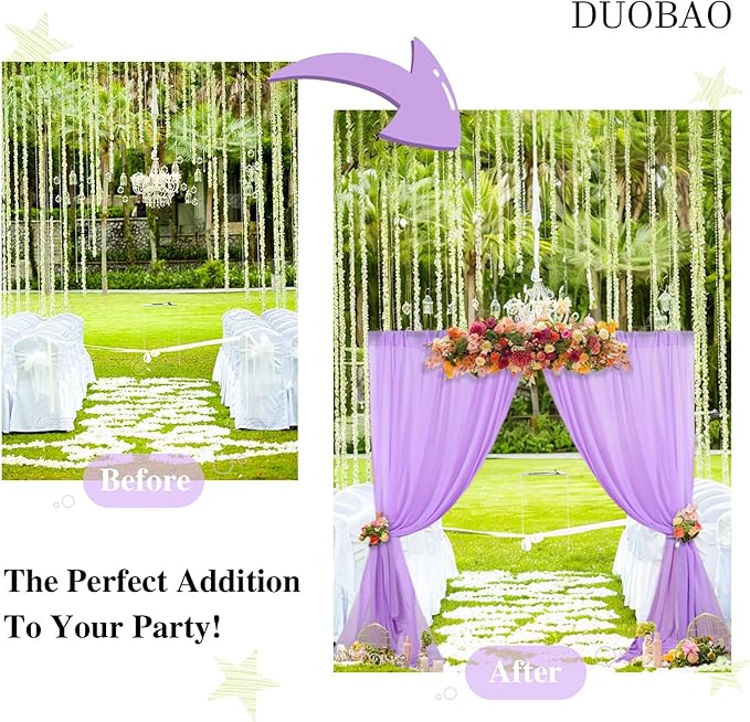 DUOBAO Lavender Chiffon Curtains 2 Panels 58 Inch Width by 120 Inch Long Light - Image 3
