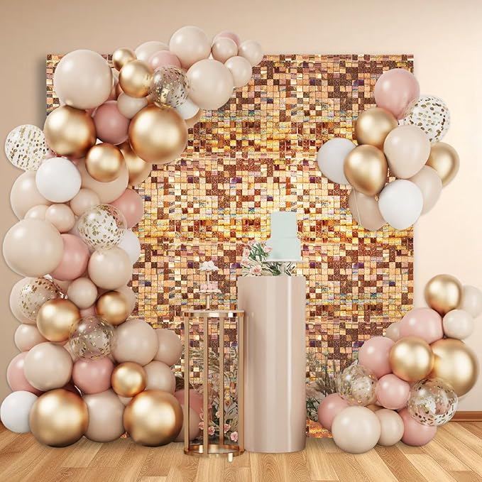24PCS Champagne Shimmer Wall Backdrop, Laser Square Sequin Photo Backdrops Panel - Image 4