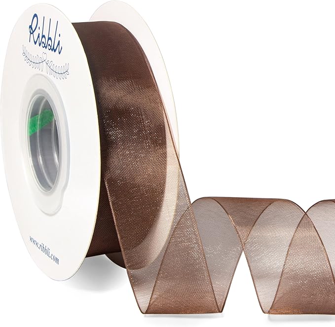 Ribbli Brown Organza Ribbon, 1 Inches x Continuous 50 Yard, Cookie Wrapping by Ribbli