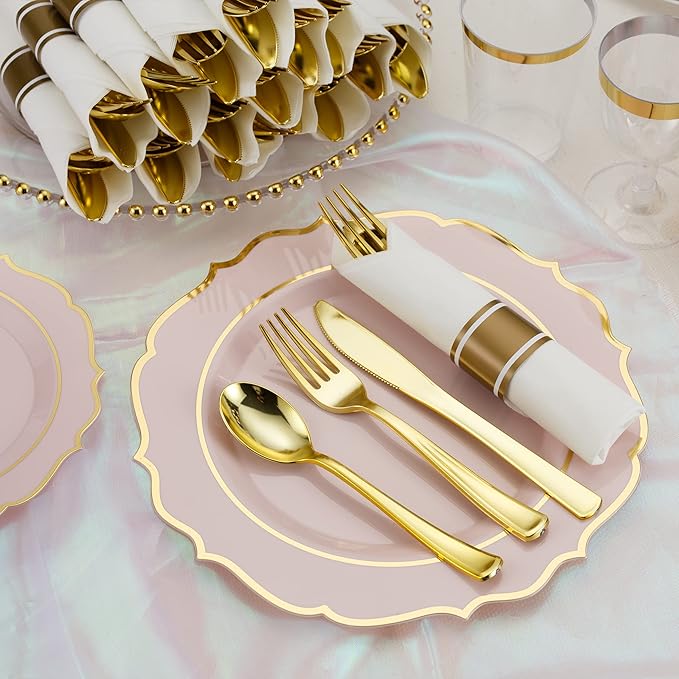 50 Pack Pre Rolled Gold Plastic Silverware Set - Image 4