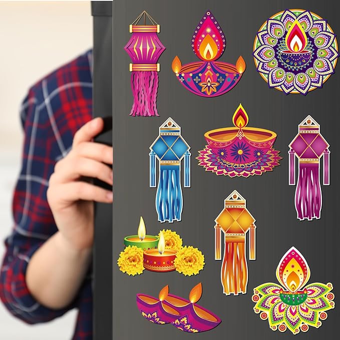 Xuhal 25 Pcs Happy Diwali Magnets Decoration Colorful Elephants Lanterns Oil - Image 4