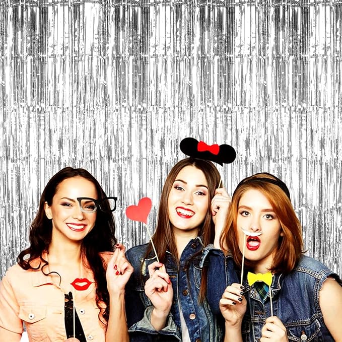 4 Pack Silver Foil Fringe Curtain Backdrop, 3.28Ft x 8.2Ft Metallic Tinsel Foil - Image 5