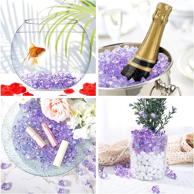 DomeStar 150PCS Purple Fake Ice, Fake Diamonds Sparkling Plastic Gems Vase - Image 5