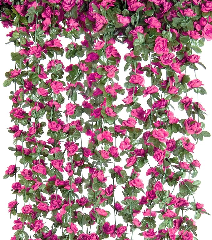 6 Pcs x 8.2 ft Flower Garland Artificial Rose Vine Flowers by PONKING