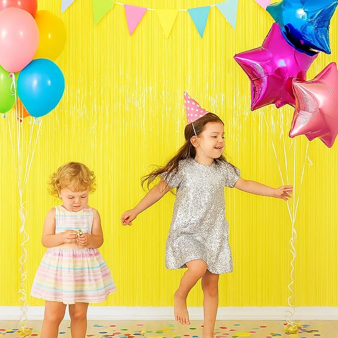 2 Pack Pastel Yellow Tinsel Foil Fringe Curtains, Metallic Tinsel Party - Image 8