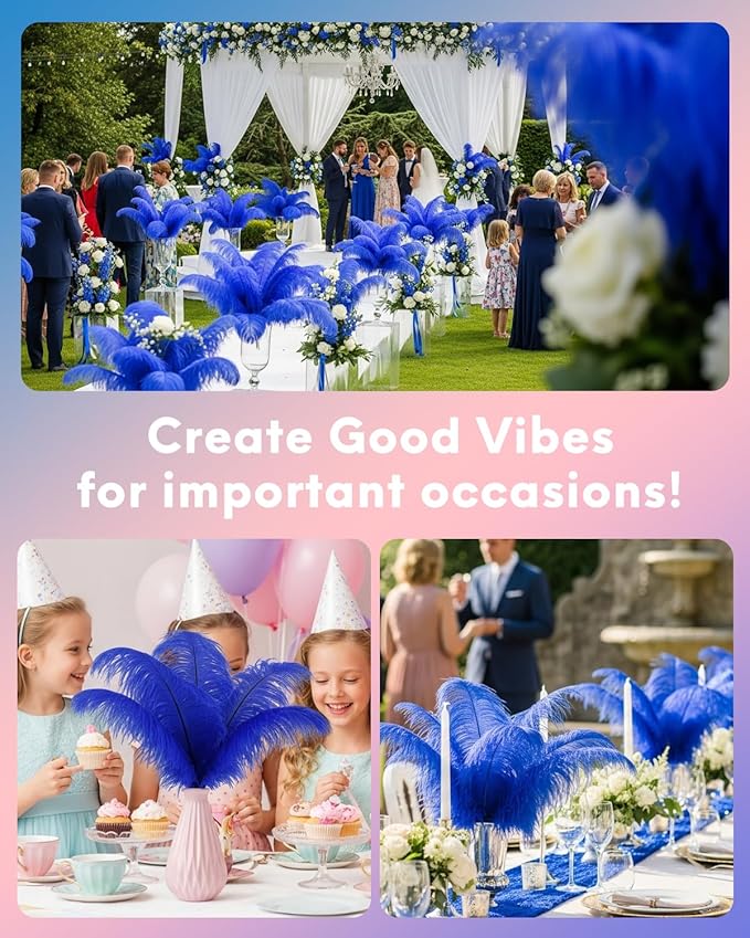 NEWONG 30pcs Royal Blue Ostrich Feathers Natural Bulk 8-10in（20-25cm） Vase - Image 3