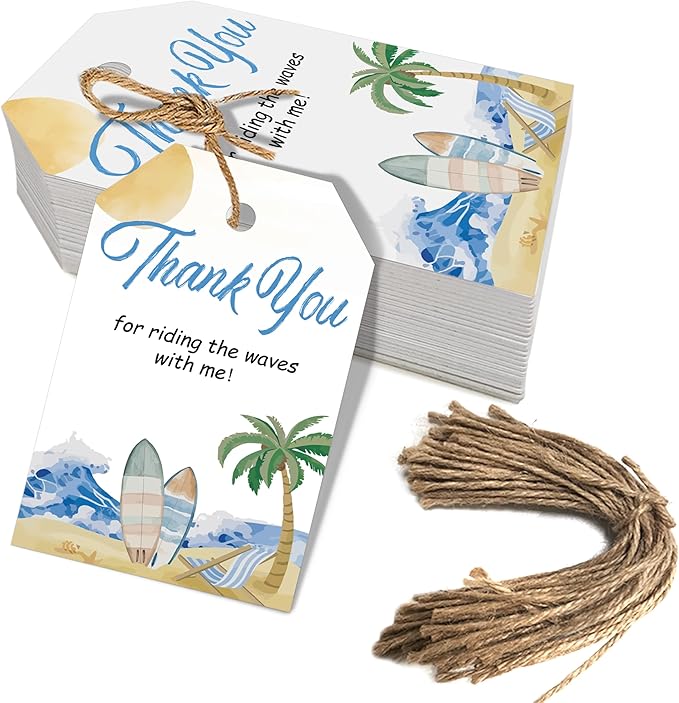50pcs Surfing Thank You Tags, The Big One Surf Up Favor Tags by Aukolass