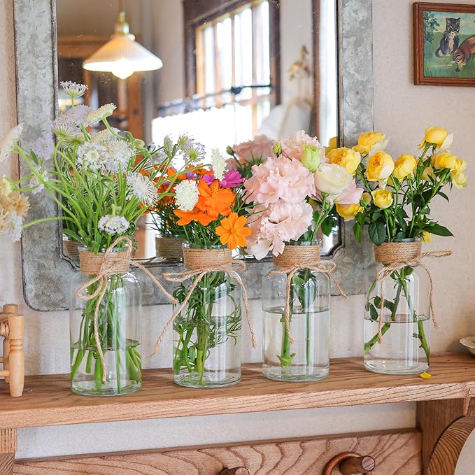 Set of 6 Vintage Glass Vases for Flowers Farmhouse Clear Glass Vases for - Image 7