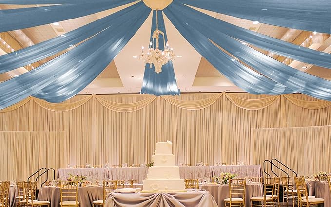 6 Panels Dusty Blue Ceiling Drapes - Image 8