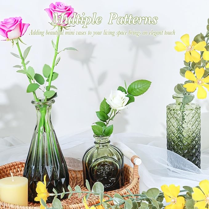 Green Glass Bud Vases Set of 12, Mini Flower Vase - Image 5