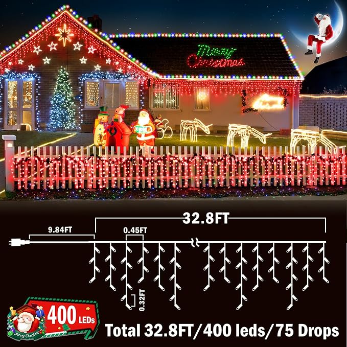 KNONEW Christmas Lights Outdoor Decorations 400 LED 33ft 8 Modes Curtain Fairy - Image 5
