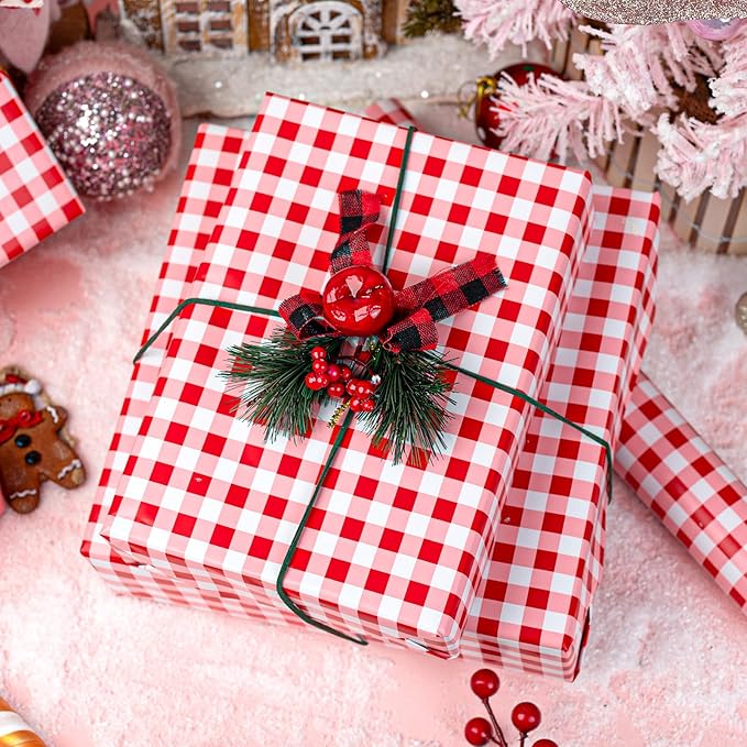 Burymento Red Checkerboard Wrapping Paper, Gift Wrap - Image 5