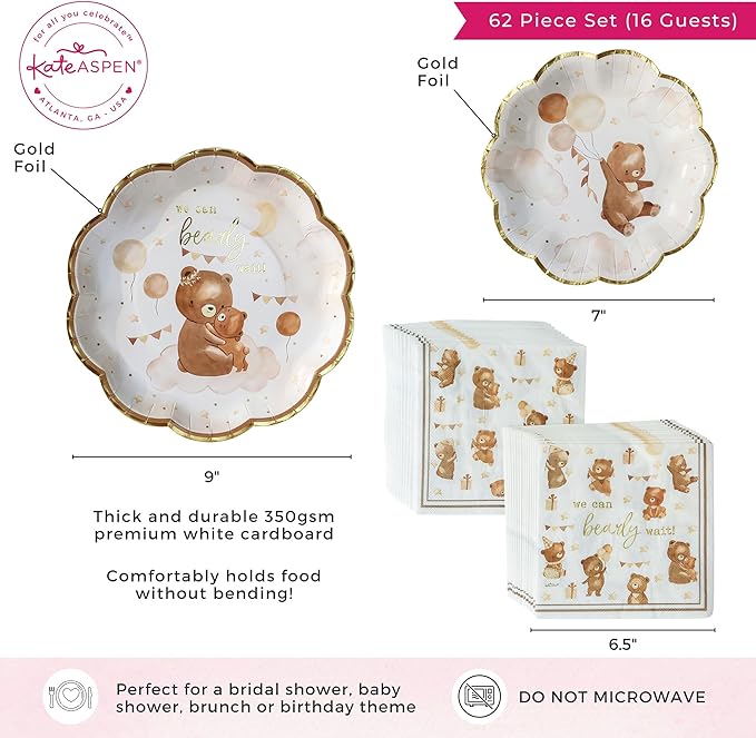 Kate Aspen We Can Bearly Wait Baby Shower Plates and Napkins Party Decorations - Image 6