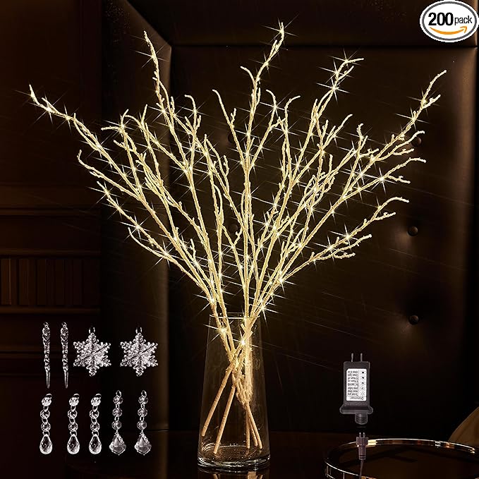 BAOLITVINE Lighted White Twig Branches 32IN 200 Warm White Fairy Lights by BAOLITVINE