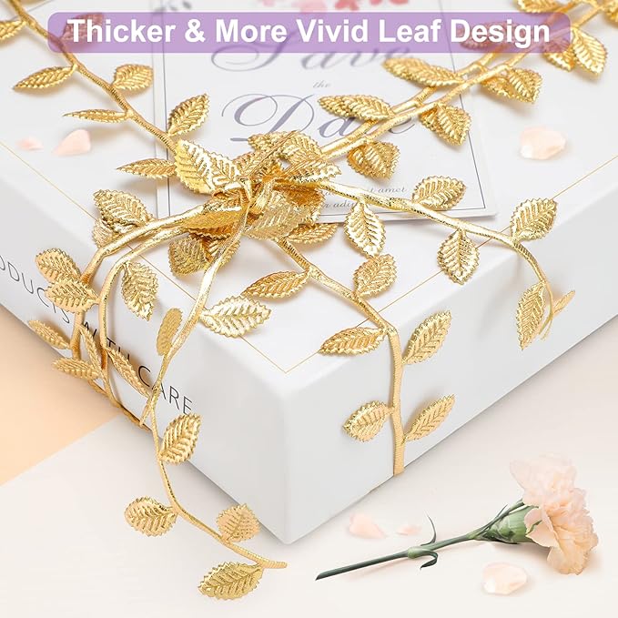 Naidiler Gold Leaf Ribbon, 20 Yards Artificial Gold Leaf Trim - Image 3