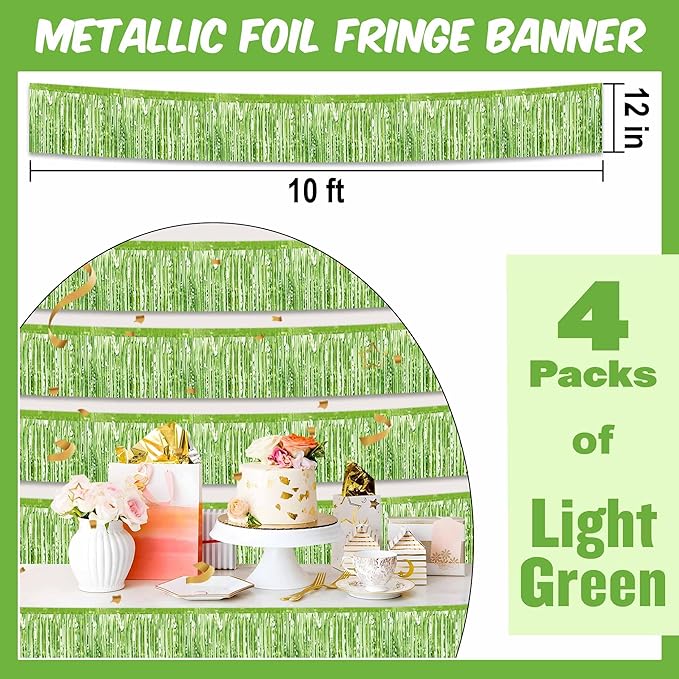 4 Pack 10 Ft Light Green Foil Fringe Garland Metallic Streamers Tinsel Banner - Image 2