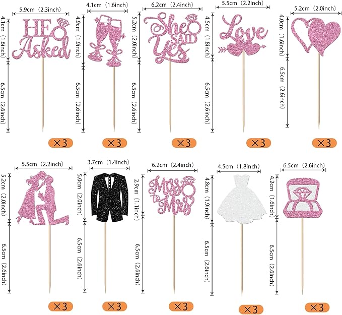 30 Pack Bride to be Cupcake Toppers Glitter Diamond Ring Love I Do Cupcake - Image 2