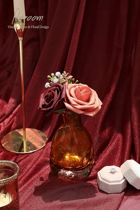 Floroom Artificial Flowers 25pcs Real Looking Burgundy & Pinky Cedar Foam Fake - Image 3