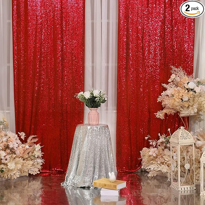 Red Sequin Backdrop Curtains, 2ft x 8ft Sequin Photography Backdrop Curtain 2 by Poise3EHome