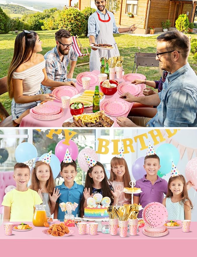 141 Pieces Pink and Gold Party Supplies, Party Dinnerware Sets Include Paper - Image 7