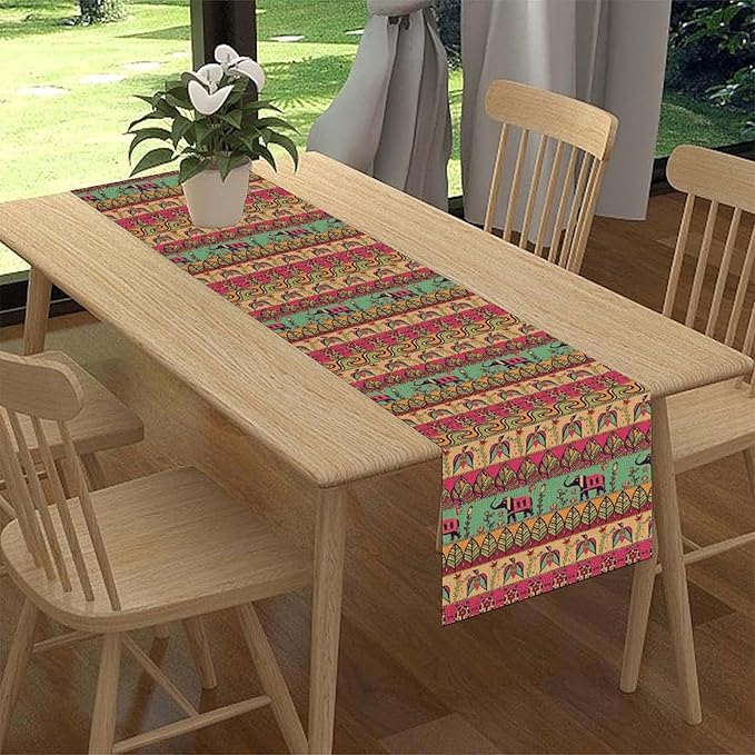 Boho Table Runner, Indian Bohemian Elephant Mandala Paisley Floral Hippie Art - Image 3
