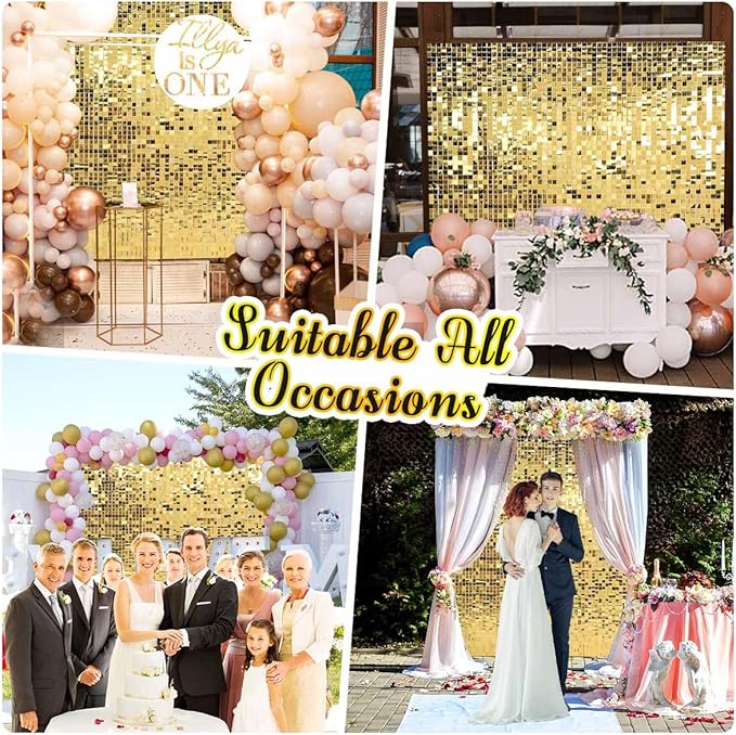 Kate Square Light Gold Sequin Wall Panels Shimmer Wall Birthday Party Backdrop - Image 3