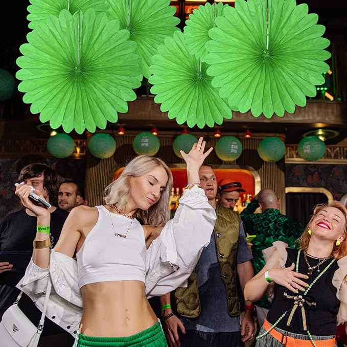 20 Pcs Grass Green Hanging Paper Fan, Round Paper Fans Decorations Set - Image 6