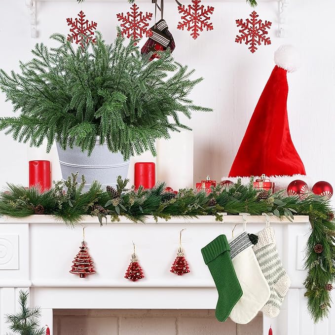 24 Pcs Christmas Norfolk Pine Branches, Artificial Pine Christmas Stems Real - Image 4