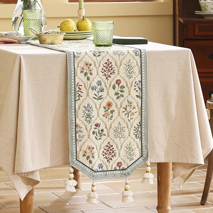 ISAENNE Designer Vintage Elegant Linen Table Runner 118 Inches Extra Long - Image 2