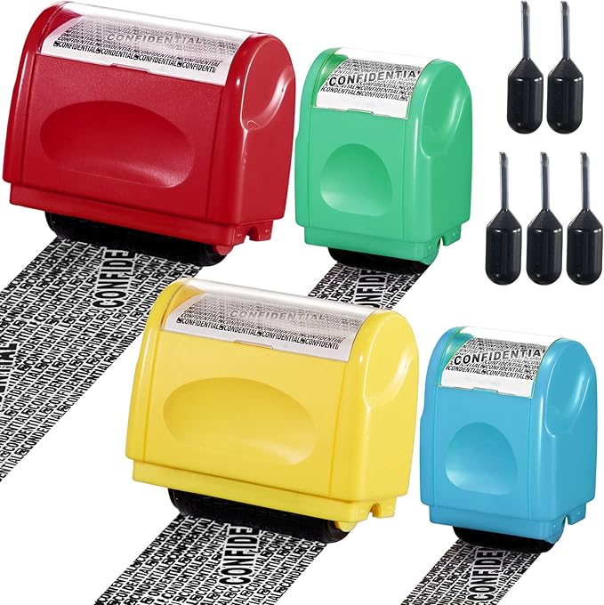Mimorou 4 Pack Identity Theft Protection Roller Stamps Kit Confidential Privacy by Mimorou