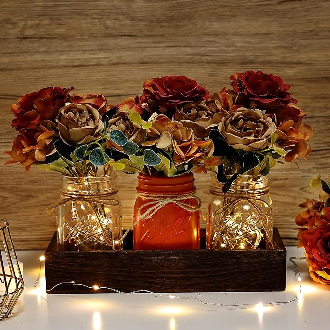 Fall Mason Jar Lights Centerpieces, Thanksgiving Centerpiece - Image 4
