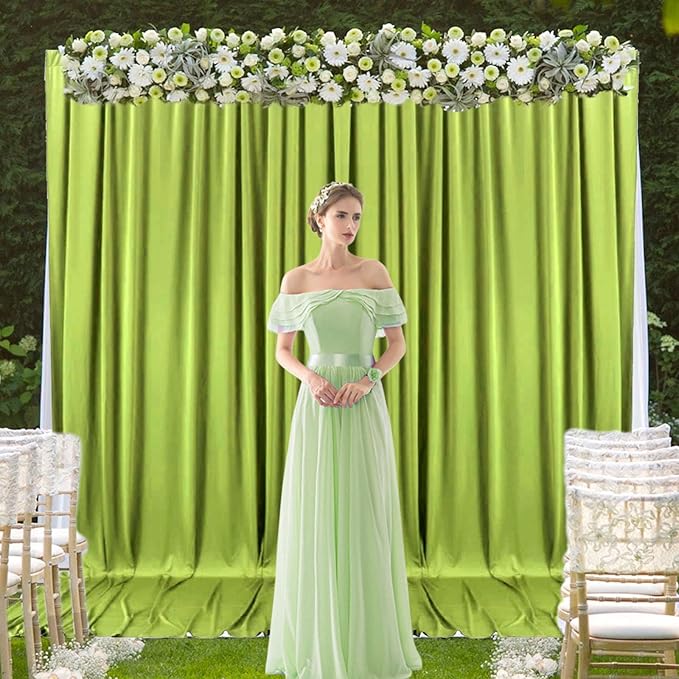 2 Panels Olive Green Backdrop Curtain, 10 x 7 Feet Background Curtains - Image 4