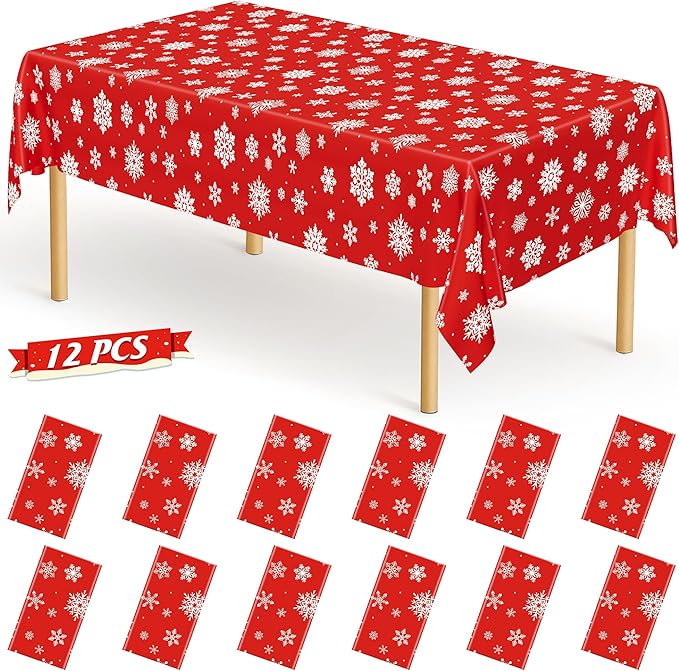 QZYL 12 Pack Christmas Table Cloths, Snowflakes Disposable Tablecloth Xmas by QZYL