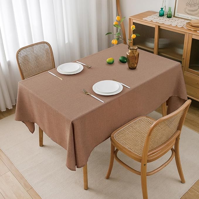 NLMUVW Rectangle Linen Tablecloth 6ft, Mocha Table Cloth Farmhouse Rustic Water - Image 6