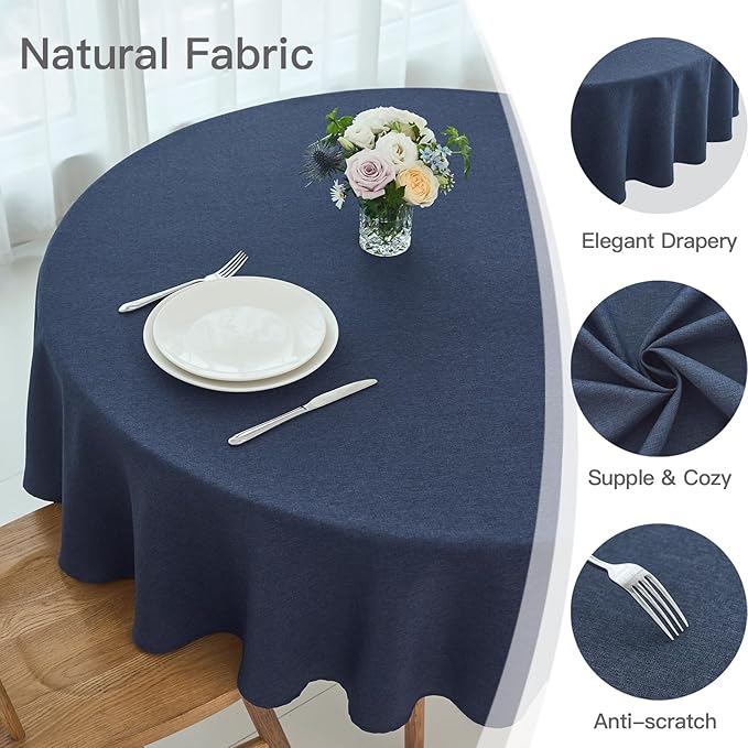 maxmill Round Linen Textured Tablecloth Spill-Proof Stainproof Wrinkle Free - Image 4