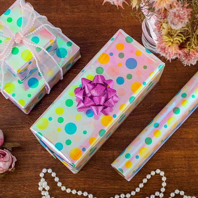 Burymento Holographic Pink Dot Gift Wrapping Paper - Image 5